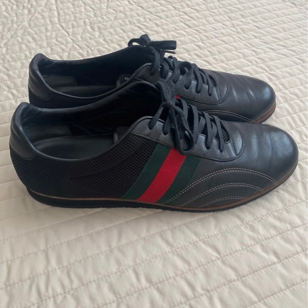 Authentic GUCCI Black Leather Sneakers Mens Size13